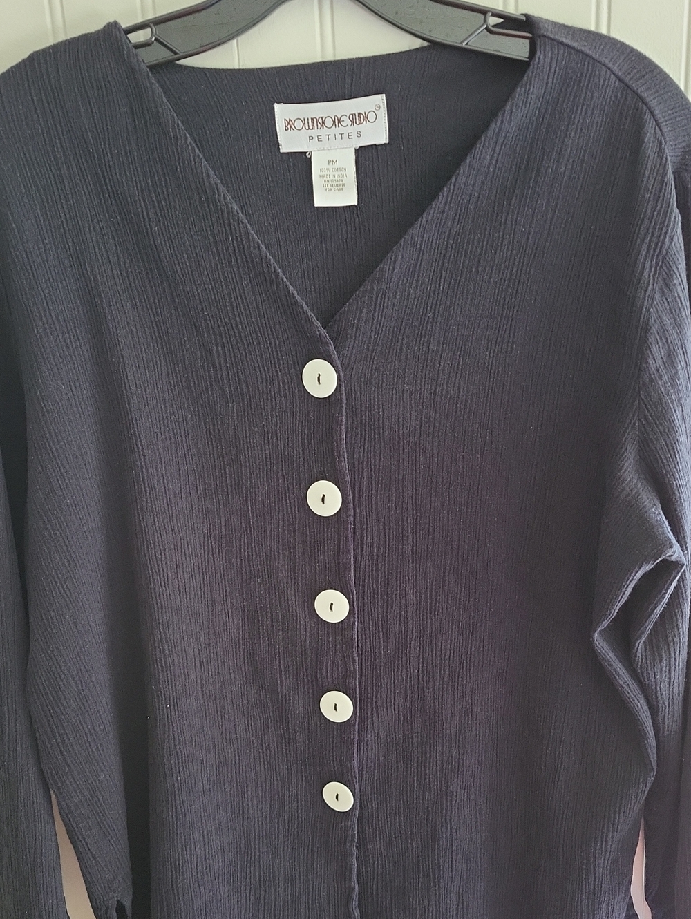 Brownstone Studio Petite Black Button-Front Top